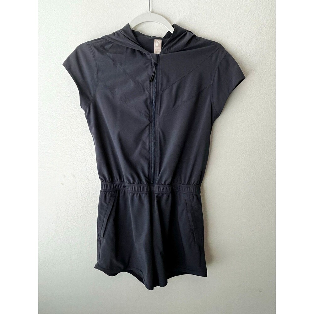Athleta Girl Hooded Zip Romper One-Piece Shorts Pockets Gray XL (14)